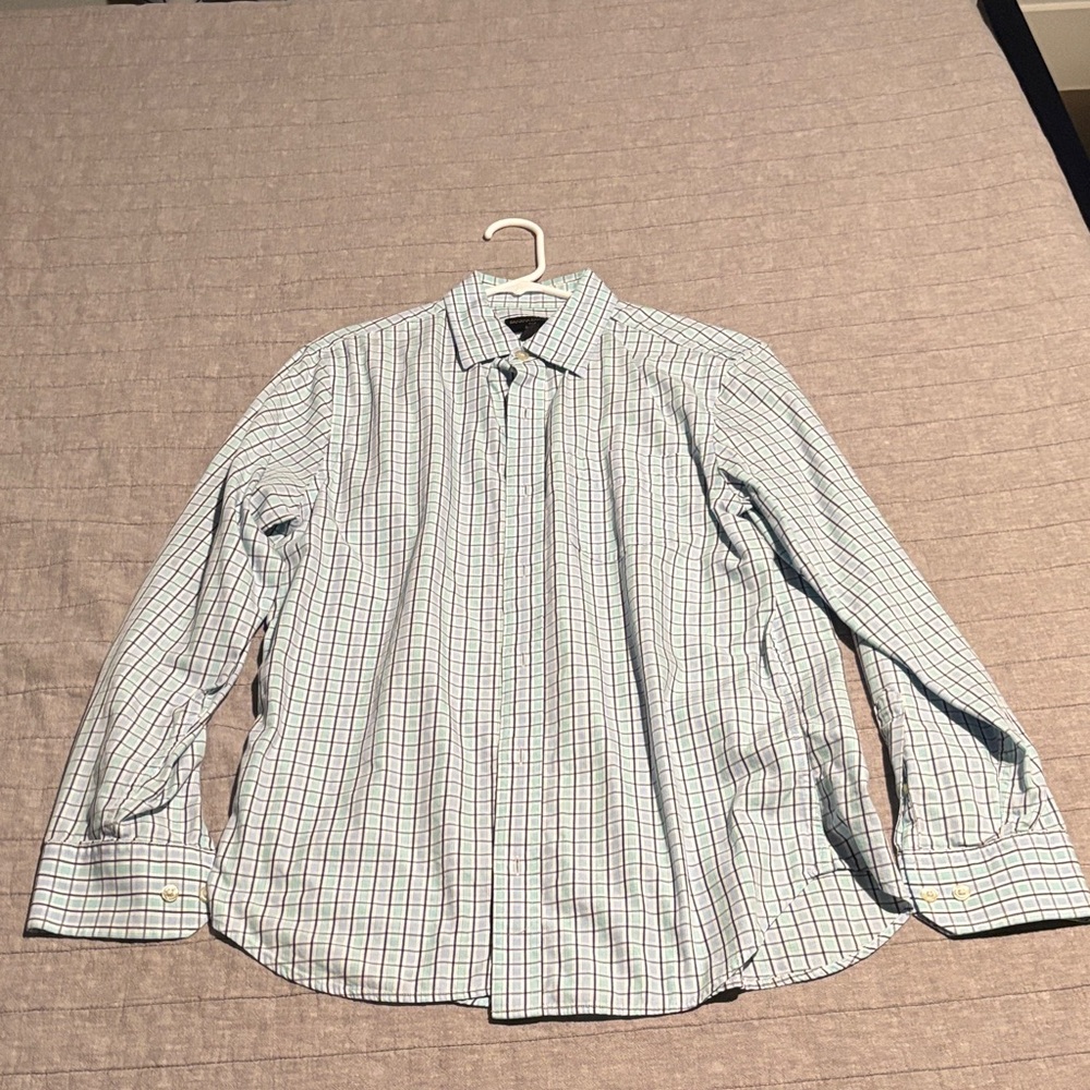 Banana Republic Men's Green and Blue Checkered Shirt